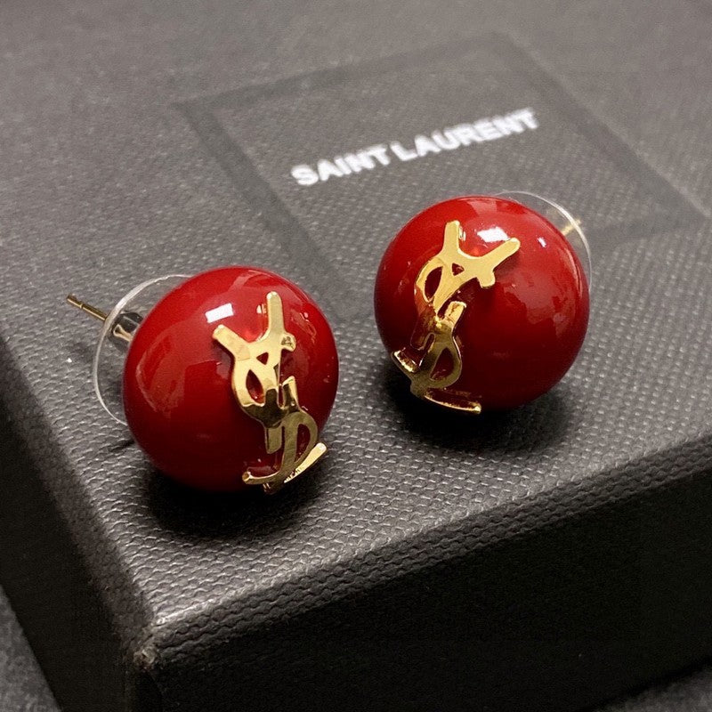 18K YSL White & Red Earrings